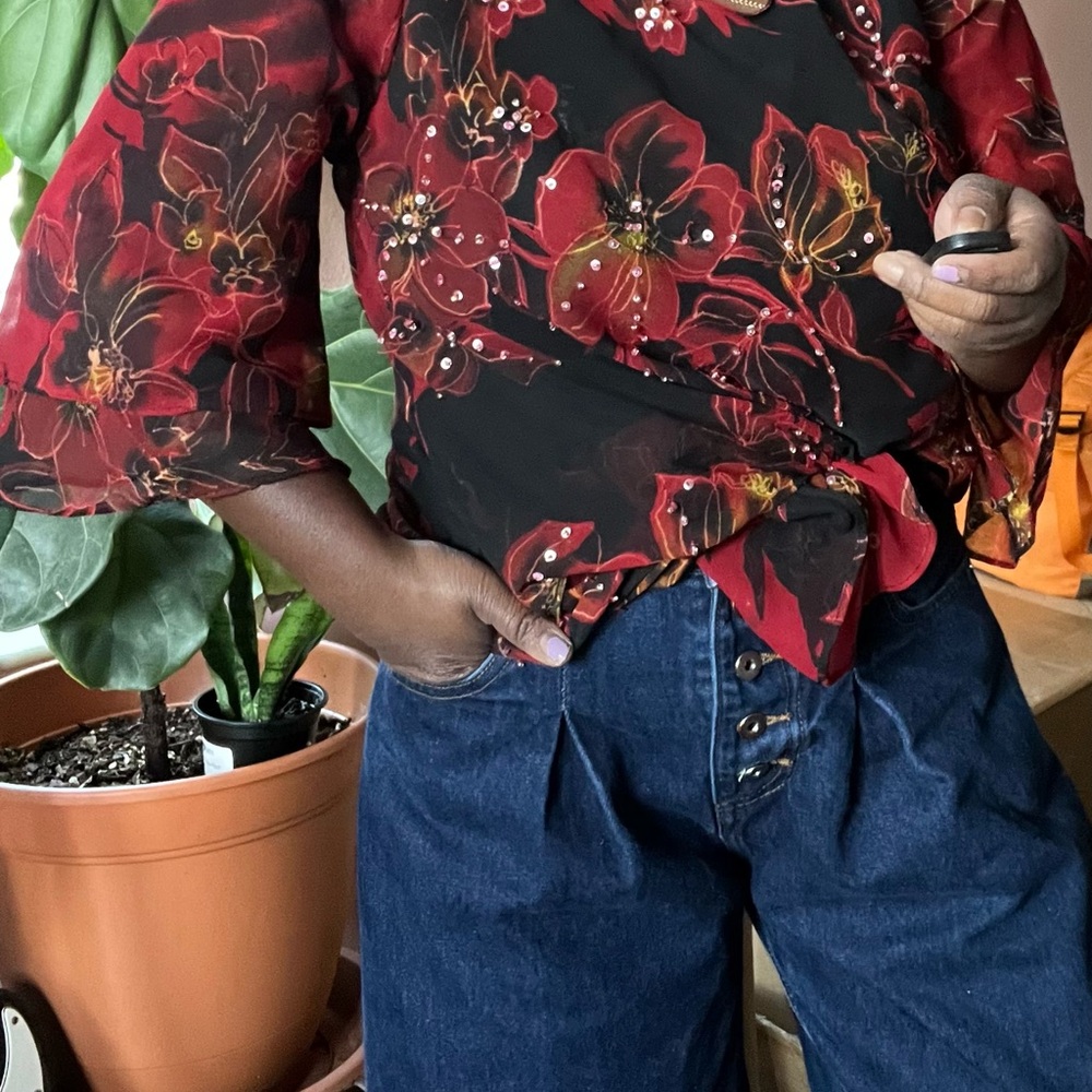 Floral Red and Black Blouse